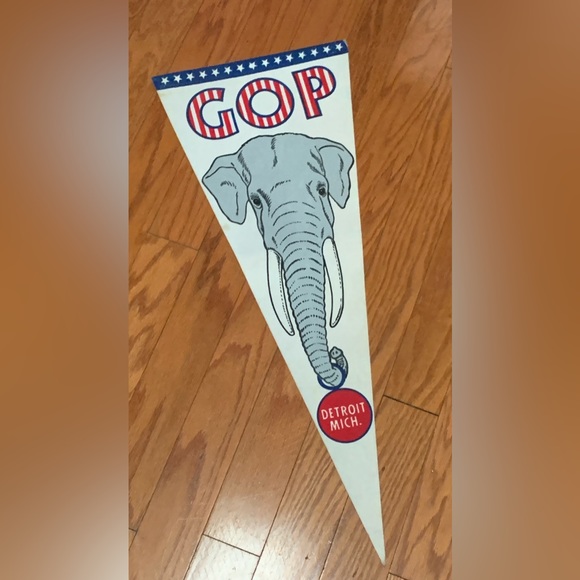 1980 Vintage GOP Elephant Detroit Michigan Convention Campaign Pennant Flag - Picture 6 of 7